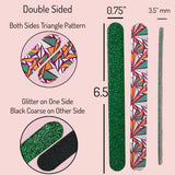 20 pc ALAZCO Premium Nail Files Coarse & Medium Grit Professionals & DIY Washable Emery Boards for Natural Acrylic Gel Press-On Nails Travel TSA Friendly Colorful Pattern/Black/Green Glitter 