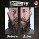 1 Tube Mustache Styling Wax Strong Hold Water Based Wax for Men Stache Beard Sideburns Eyebrows Grooming Touch-up All Hair Color Types Dries Clear - Travel TSA Approved - MADE IN USA