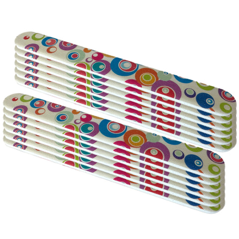  Set of 12 Dual-Sided Nail File Emery Board Heavy Medium Grit Cushioned Washable Easy Grip Comfortable Filing Smoothing Finishing Nails 6.5” Travel TSA Approved (Retro Circles) 